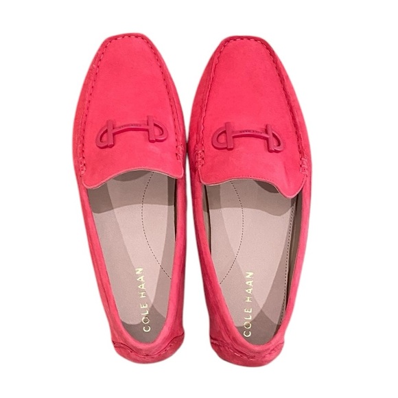 Cole Haan Tully suede driving moccasins man made coral red logo buckle size 8 - Picture 4 of 10
